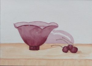 "Glass Bowl with Glass Cherries" 2026 [15x21cm] (Watercolour)